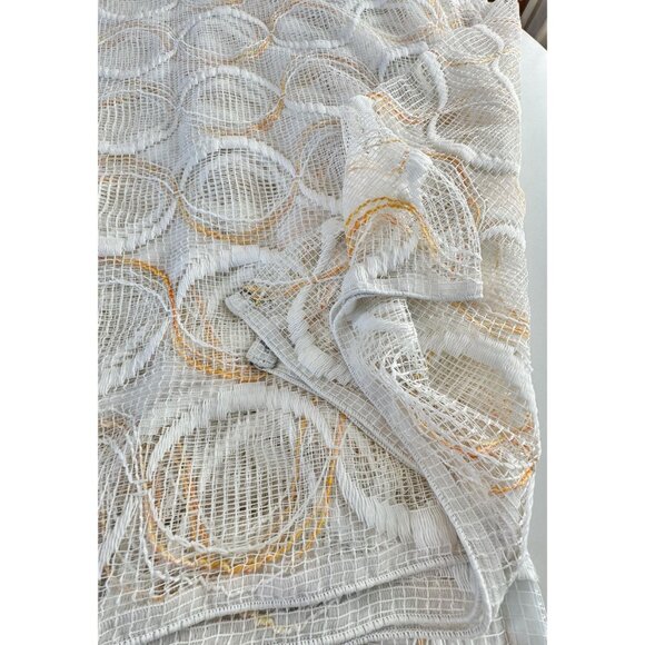 Vintage 70s pleated curtain, white, creamy orange groovy circles, sheer - Picture 7 of 10